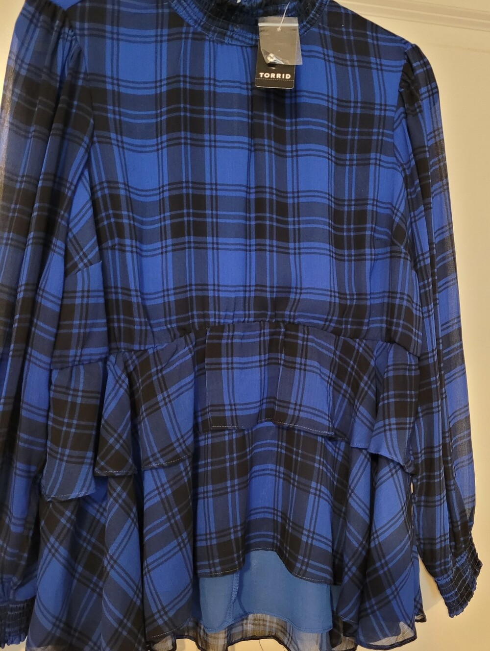 torrid Blue and Black Plaid Rufffled Top Blouse.   M/L  NWT! - Picture 10 of 12